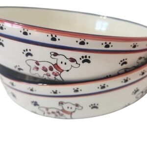 Ceramic Dog Bowl Set Of Tw- Indoor Outfitters Heavy Ceramic Dog Paw Print Design